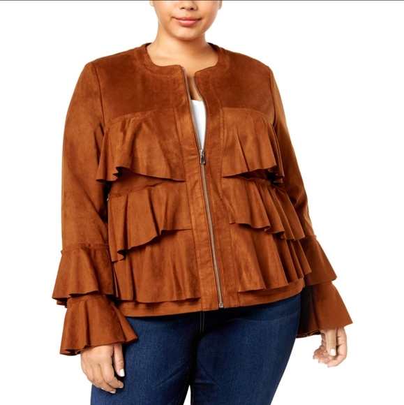 INC International Concepts Jackets & Blazers - INC international concepts ruffle fuax suede western zip jacket